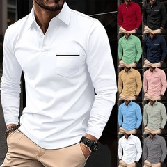 Mens Casual Shirts Grandad Long Sleeve Smart Work Business Golf Solid Tops