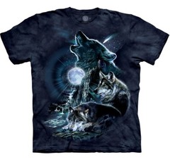 The Mountain Wolf Family Howling Bark at Moon Wolves Dog Blue T-Shirt Adult S-5X