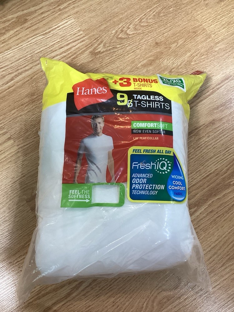 NOS 2015 Hanes 9 Pack XL 46-48 White 100% Cotton Wicking T-shirts