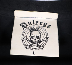 VTG Bulzeye T-Shirt Men’s Medium Black Gold Saint Sinner Skull Beaded Y2K