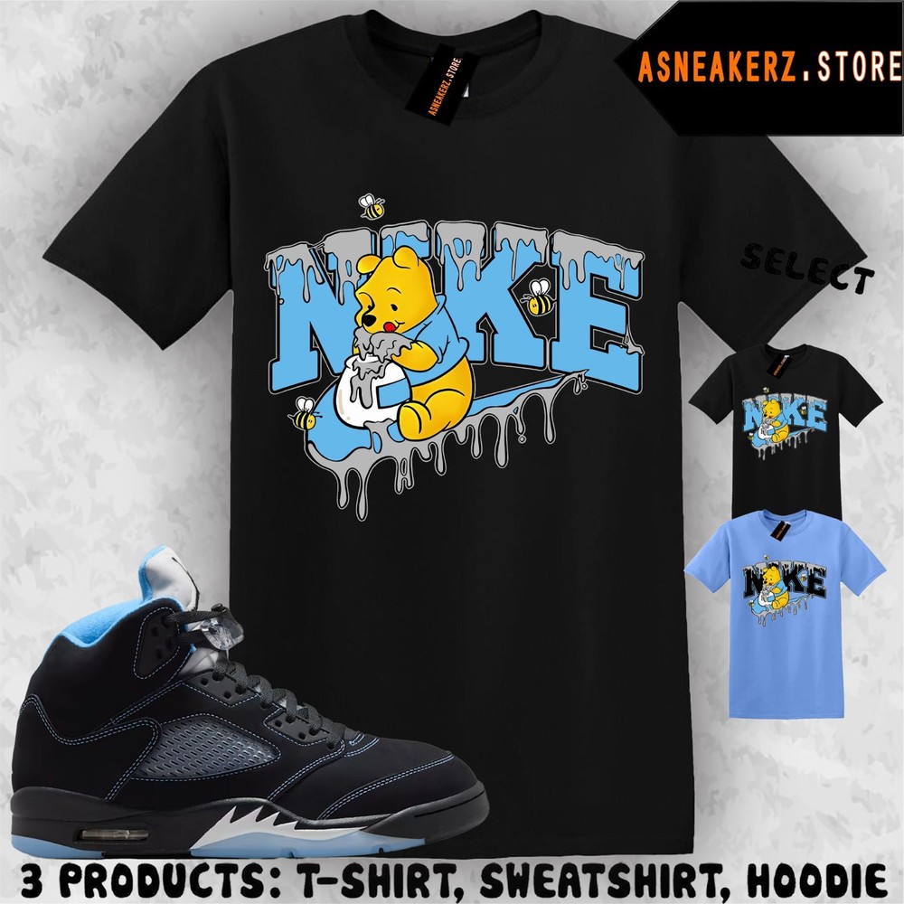 Tee Shirt Matching AJ 5 Black UNC Blue 2026 Match Sneaker Winnie P Bear T-Shirt