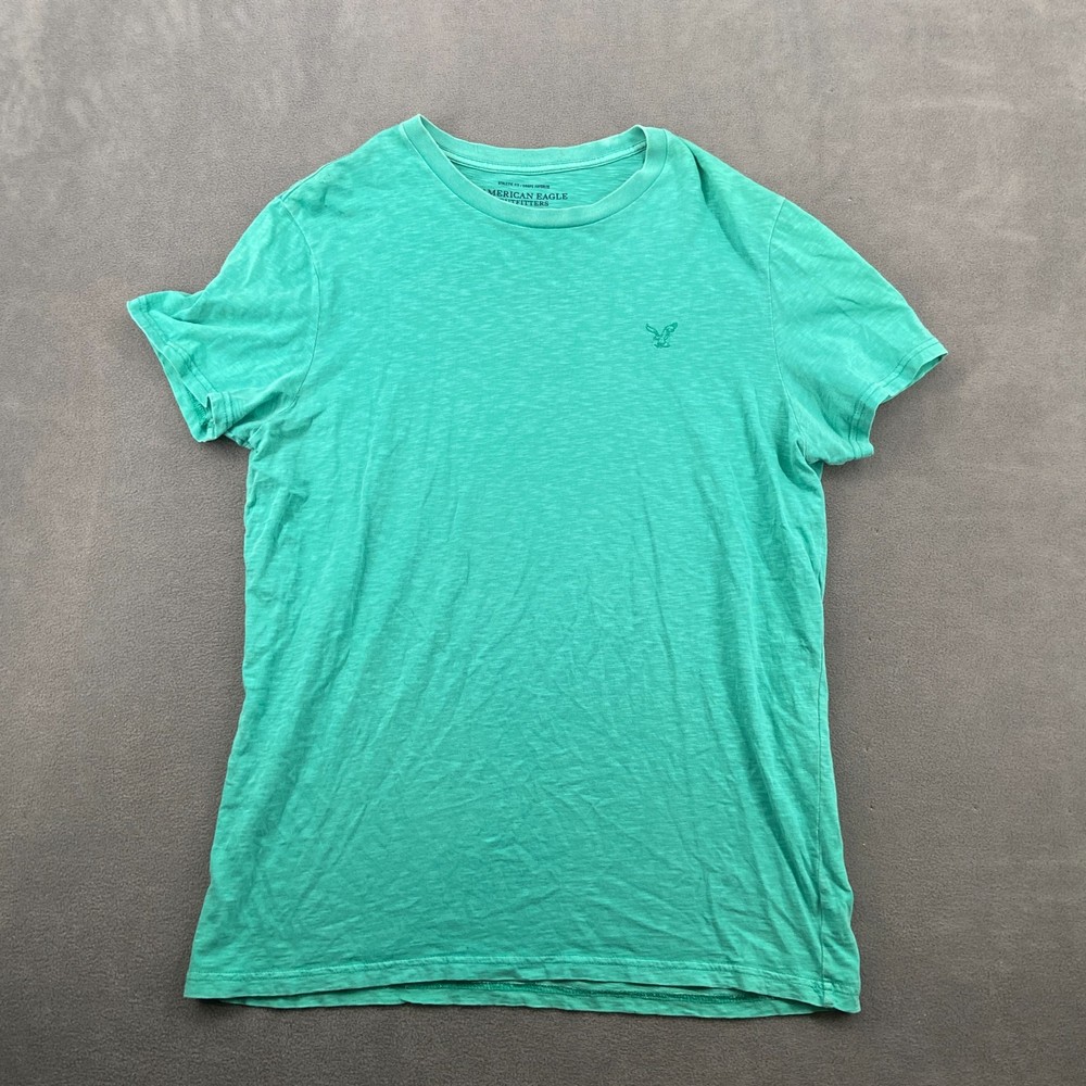 American Eagle Outfitters T Shirt Mens Large Aqua Embroidered Logo Athletic Fit