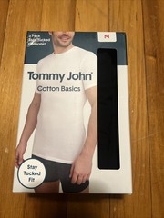 Tommy John ~ Mens 2-Pack T-Shirts Crew Neck Undershirts BLACK Cotton Blend ~ MED