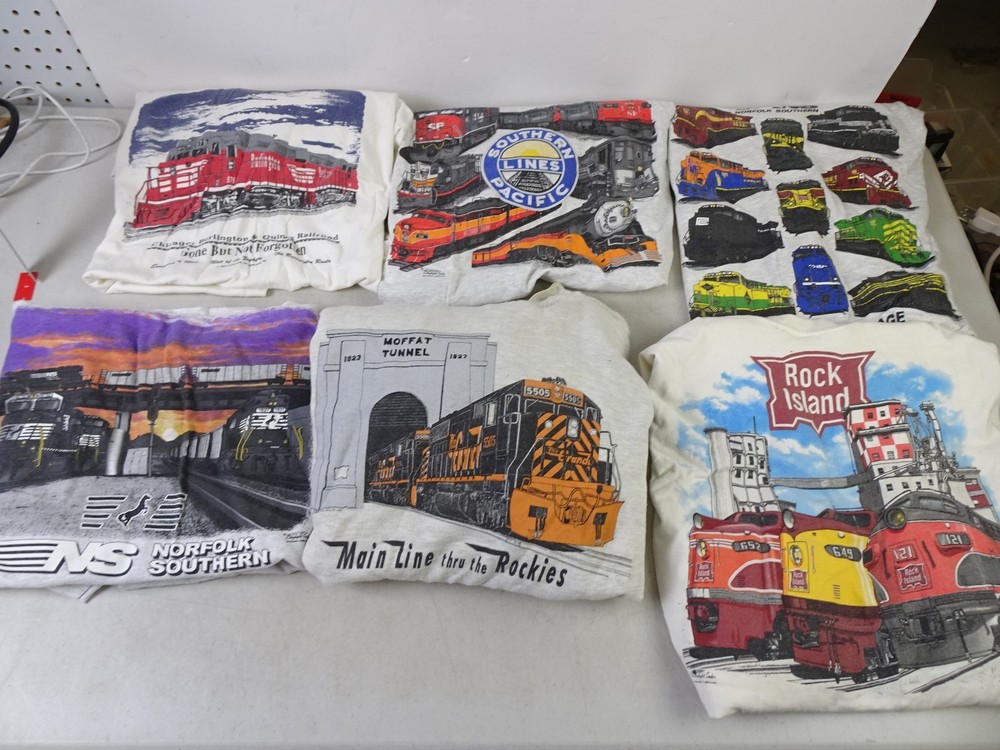 Lot of 6 Vintage Railroad Train T-Shirts Size 2XL – White – Worn and Yellowed
