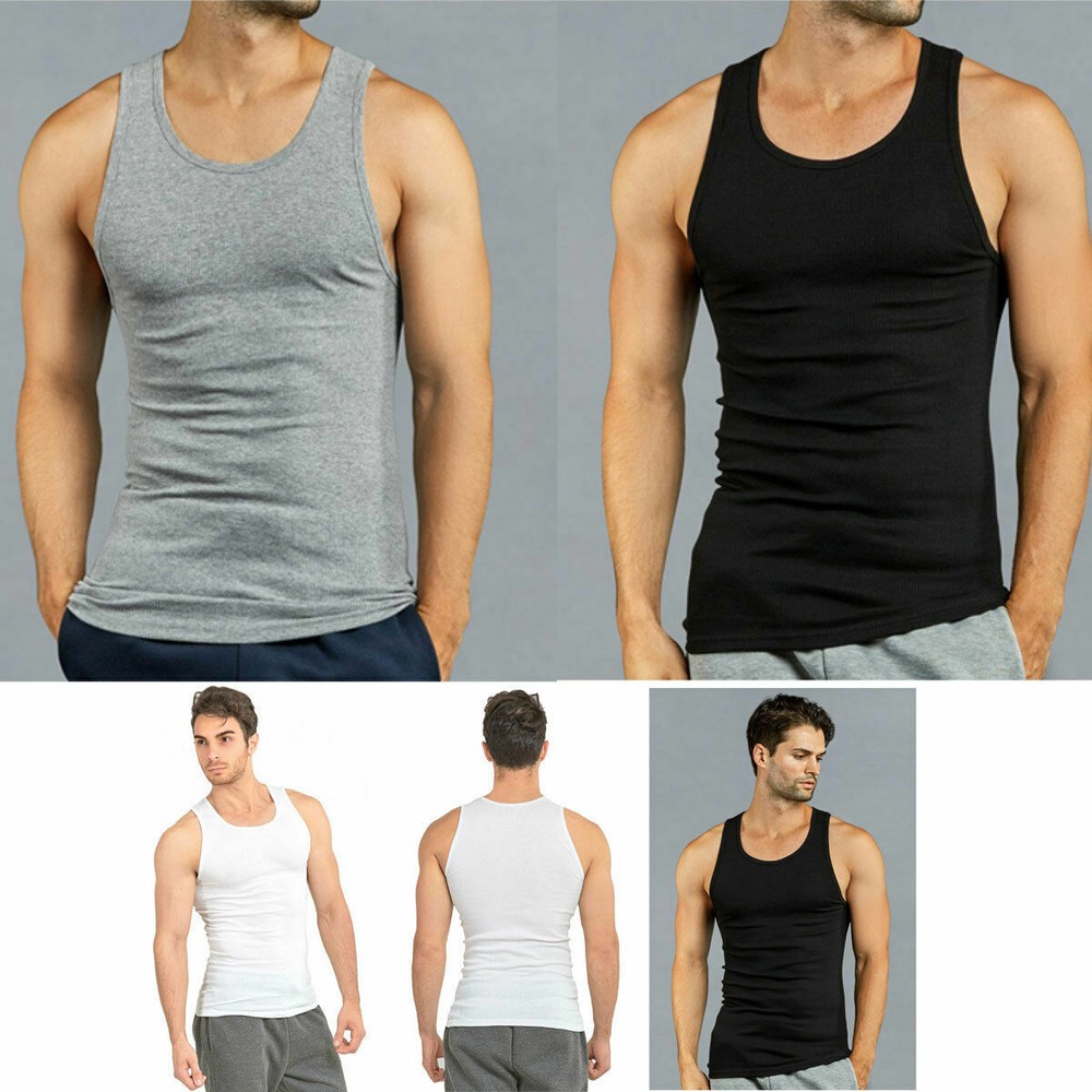 Lot of 6 Men’s Tank Top Camo Sleeveless Gym A-Shirt Workout Fitness Army Muscle