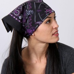 Ladies Paisley Skulls Bandana Black/Pink, 21 x 21