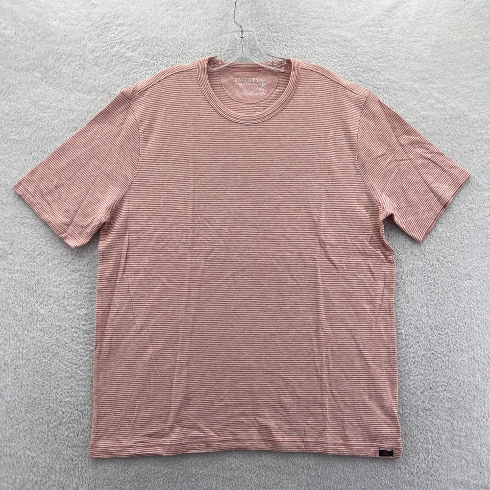 Faherty Striped Shirt Mens XL Orange Cloud Cotton Soft Short Sleeve Tee *B4 New