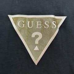 Guess T-Shirt Men’s Small Black Ribbed Gold Triangle Logo Patch Short Sleeve