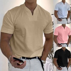Mens Short Sleeve Shirts Summer Solid Loose Casual Dress Shirt Blouse Tops