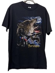 Motorcycle Wolf Survivors Mens Size Medium T-shirt Biker Graphic Black *Read*
