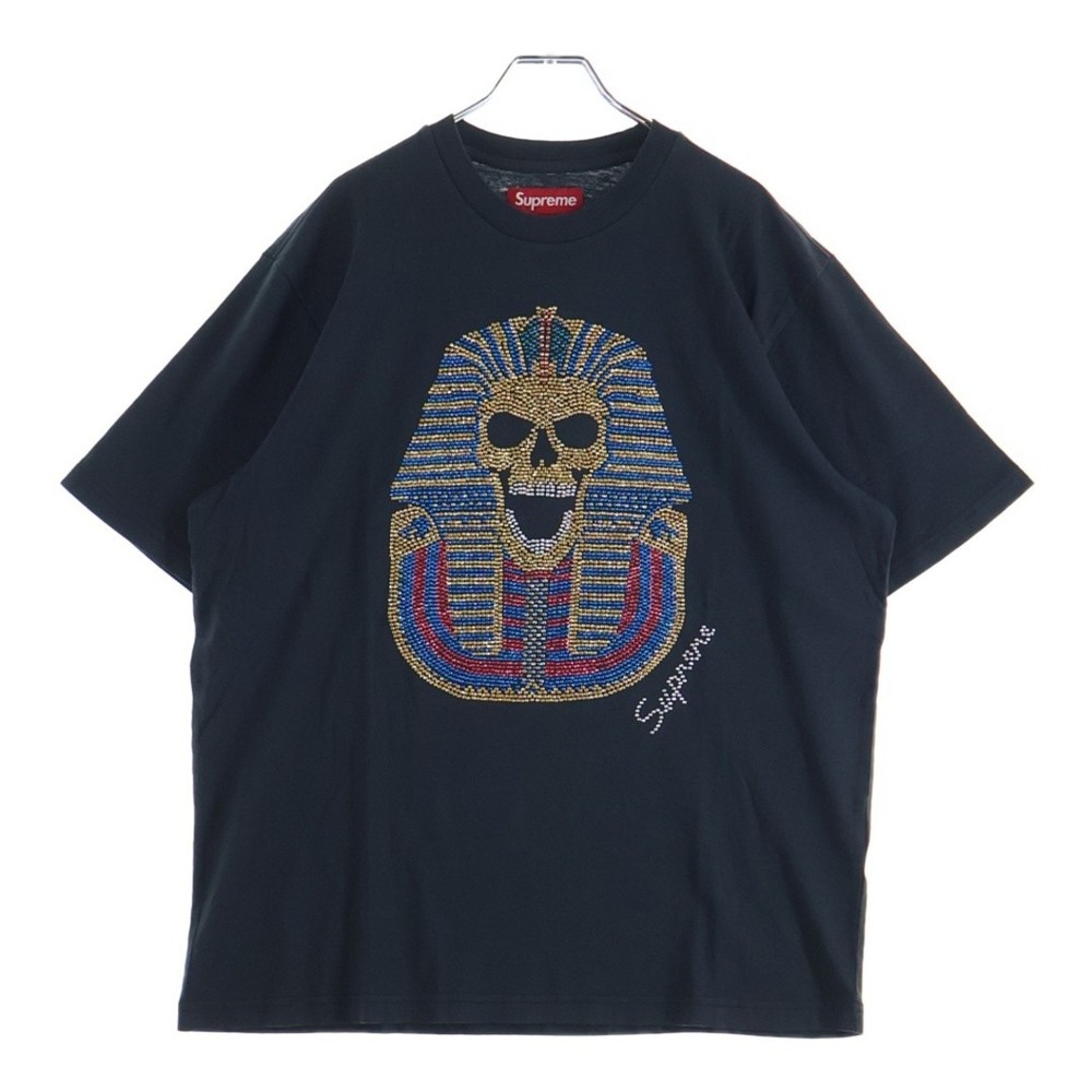 SUPREME 25aw King Tut S Top Black Tat Rhinestone Embellished Short Sleeve Used d