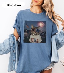 Patriotic Cat Shirt Funny 4th of July Graphic Tee USA Cat Lover Gift