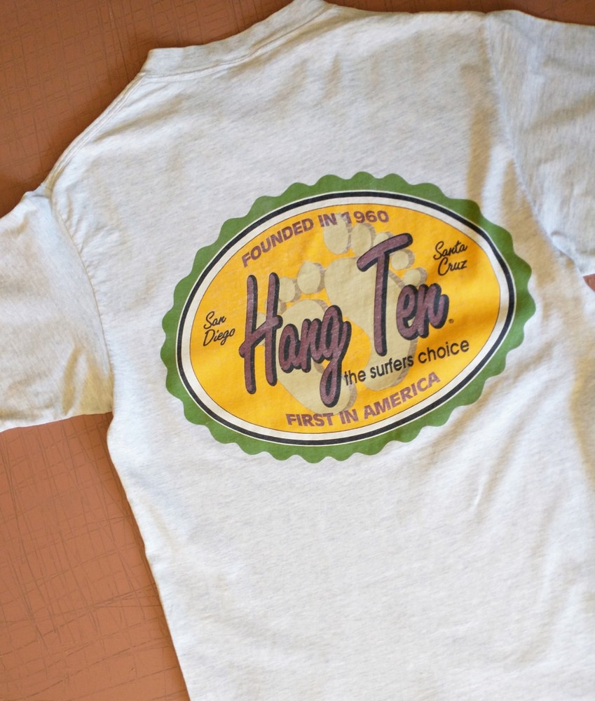 Hang Ten Vintage T Shirt Heather Gray Size L Surfer Surf Beach California