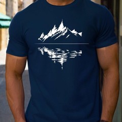 Men’s 100% Cotton T-shirt Summer Casual Loose Fit Mountain Print Tee Top