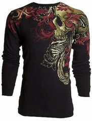 Xtreme Couture by Affliction Men’s Thermal Shirt TELEPHUS Skull Biker