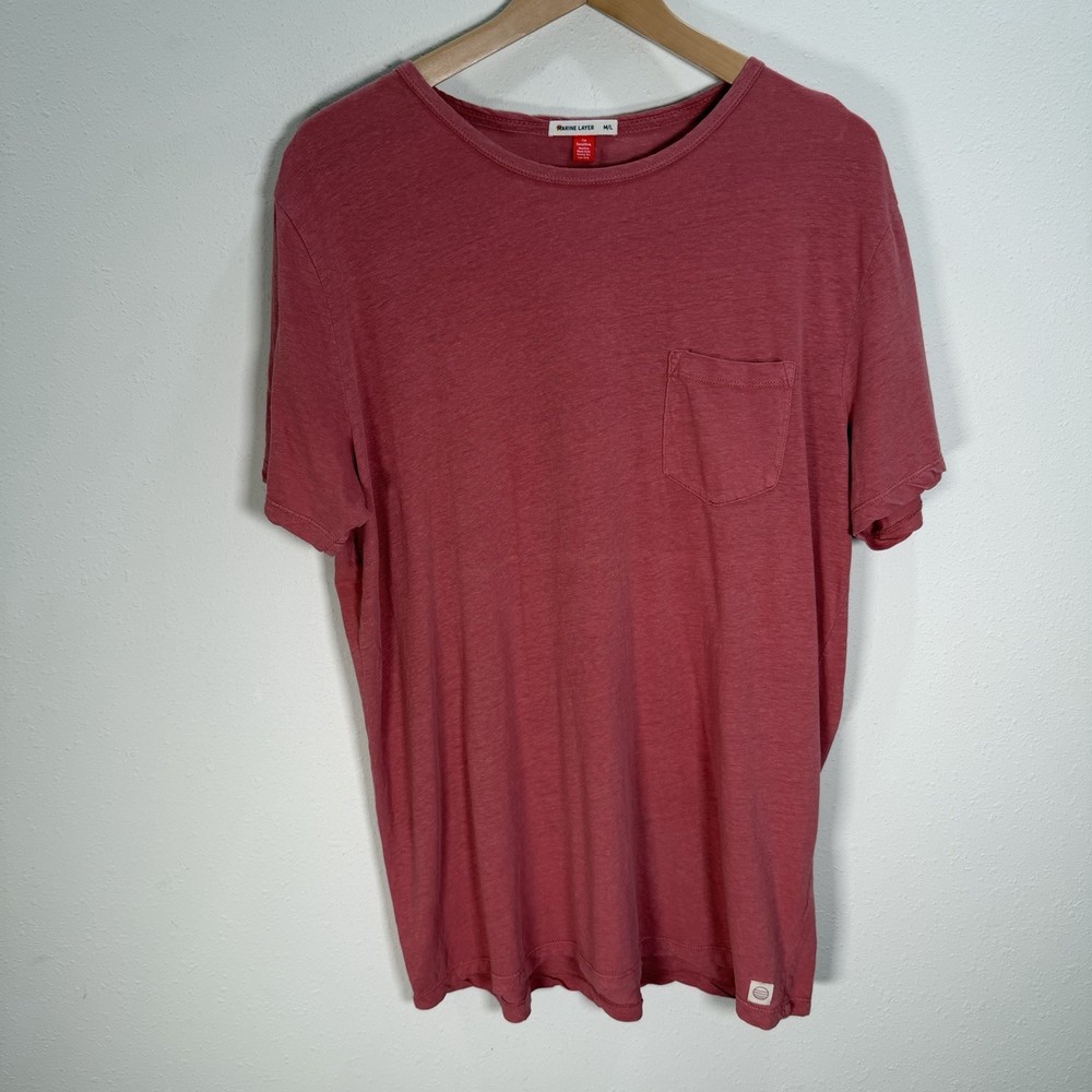 Marine Layer Hemp Cotton Tee T Shirt Mens M/L Crewneck Relaxed Pocket Red Rock