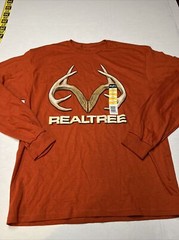 REALTREE Long Sleeve T-Shirt Bone Collector Camo Logo Dark Orange Mens M (38-40)