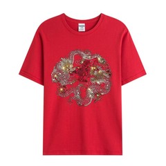 Fashion Dragon Rhinestones Summer Short Sleeve Luxury Men Trend Black T-Shirt