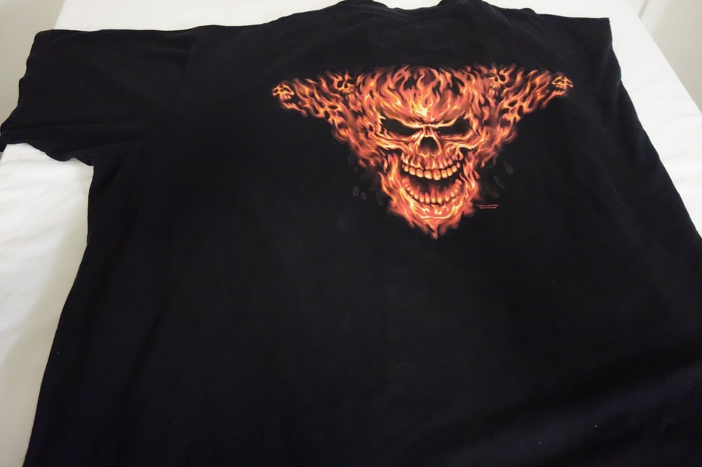 8XL Flaming Skull Black T Shirt Liquid Blue