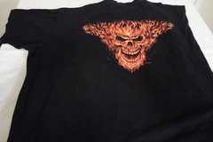 8XL Flaming Skull Black T Shirt Liquid Blue