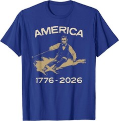 America 1776 2026 Abraham Lincoln Skiing President Graphic T-Shirt