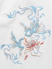 Niepce Japanese Streetwear Embroidery T-shirt Blue Phoenix Graphic Tee for Men