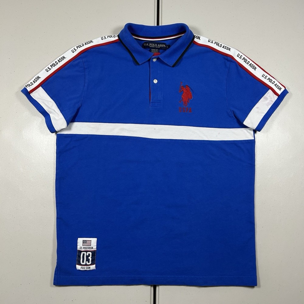 y2k US Polo Assn. USPA Blue Polo Shirt Men’s Size L Preppy Streetwear Big Pony