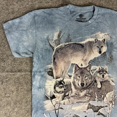 The Mountain Winter Snow Wolves T Shirt Size L* Baby Blue Graphic Tie Dye Nature