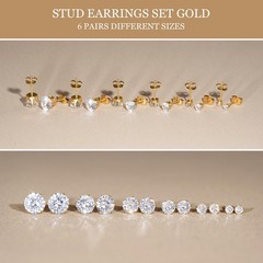6 Pairs Hypoallergenic Stainless Steel Stud Earrings Cubic Zirconia Earrings …