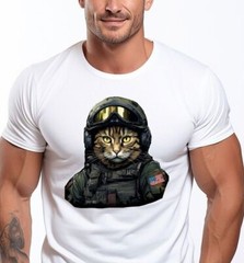 American Soldier Art Warrior Cat Army Patriotic USA Flag Graphic Tee Shirt