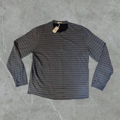 NEW Marine Layer Henley Shirt Men 2XL Double Knit Long Sleeve Indigo Blue Stripe