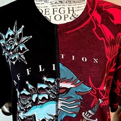 Affliction Black Label Men/Unisex Skull Graphic T-Shirt Black/Red Crew Neck XL