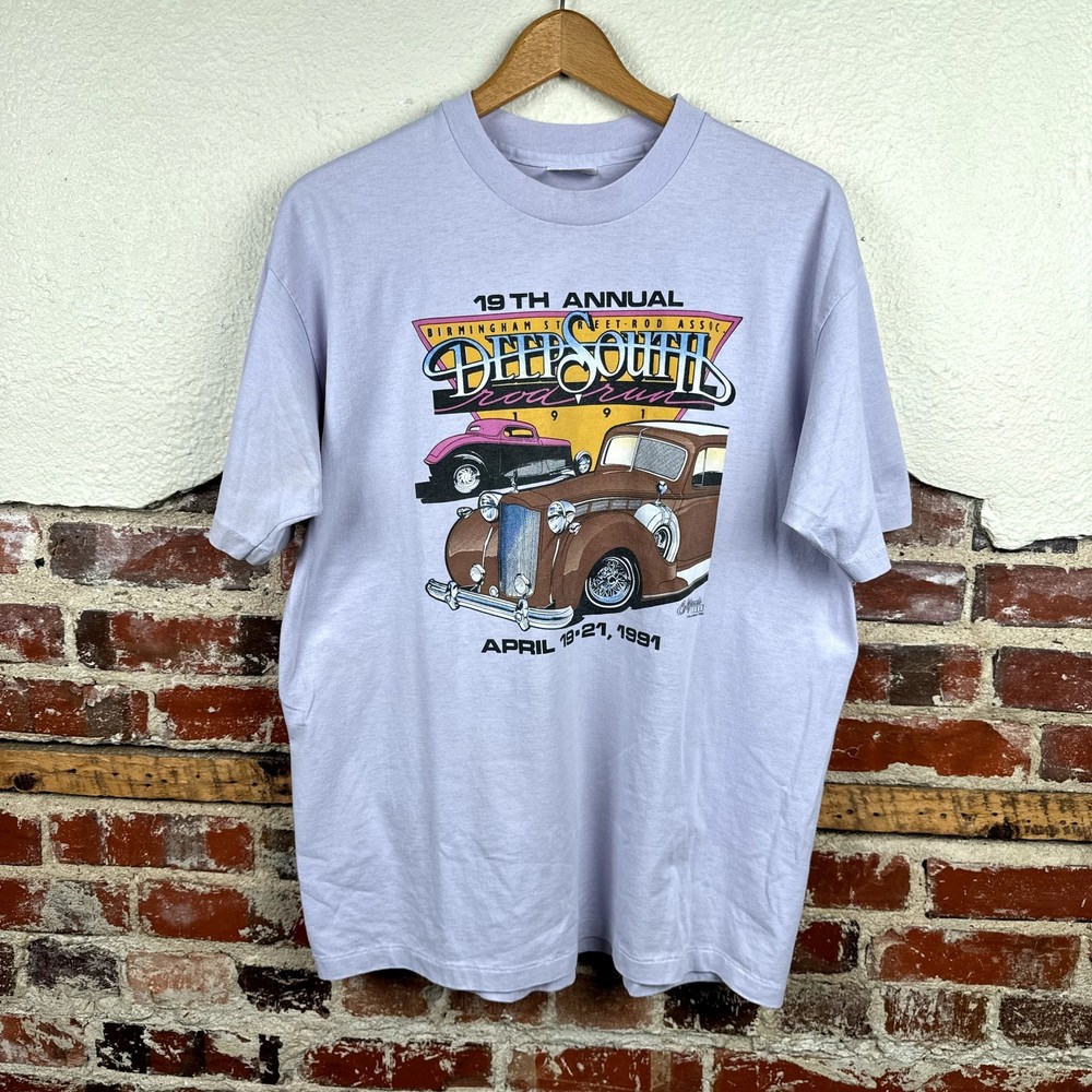 Vintage Rod Run Shirt XL Purple Single Stitch Deep South Birmingham AL Car Show