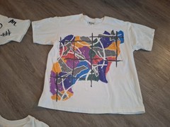 Vintage 90s Jacques Moret Abstract Art T-Shirt AOP Large Graphic Tee
