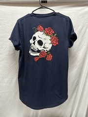 Hollister Must Have Collection Curved Hem Tee Skull Roses Navy T-Shirt Men’s M