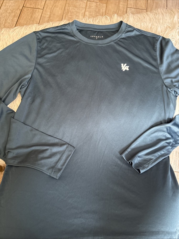 YoungLa Dark Blue Long Sleeve Stretch Logo Spellout Gym #835