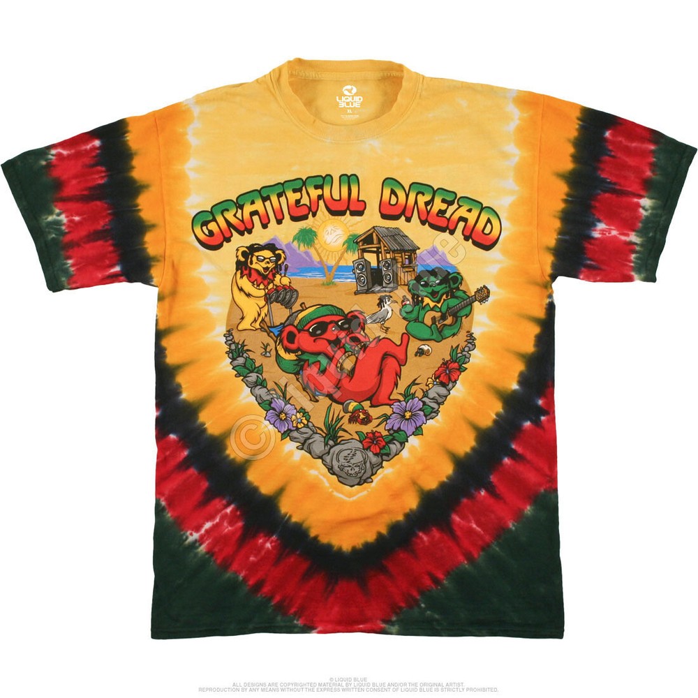 GRATEFUL DEAD-POSITIVE VIBRATIONS BEARS-RASTA TIE DYE T-SHIRT M-L-XL-XXL Garcia
