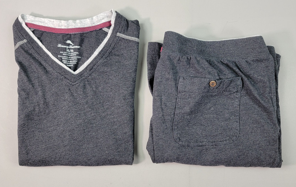 Tommy Bahama Mens Loungewear Set XL Gray V-Neck S/S Drawstring Shorts Pocket