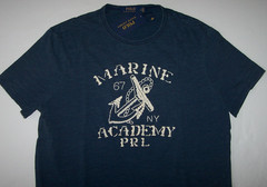 NWT Polo Ralph Lauren Indigo Blue EMBROIDERD MARINE ACADEMY PRL Tee Shirt Men L