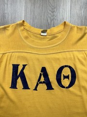 60s VINTAGE Kappa Alpha Theta Fraternity Yellow Cotton Jersey Shirt Size Medium