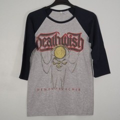 DEATHWISH Demon Preacher L LARGE Raglan Gray Mens Band Logo