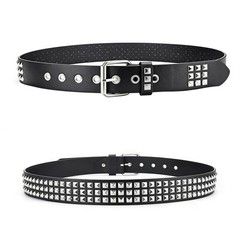 Mens Studded Belts with Pant Chain Pyramid Rivets Studs Y2K Leather Waist Bel…