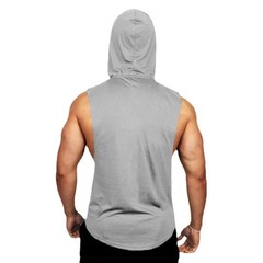 Men Sleeveless Hooded Tank Top Cotton Breathable Gym Fitness Bodybuilding