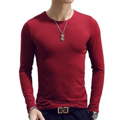 Men T Shirt Long Sleeve Slim Fit Solid Color Round Neck V Neck Cotton Top