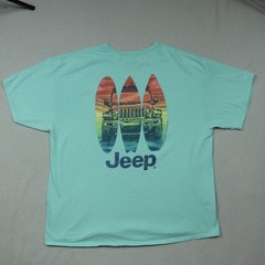 Jeep Surf Celadon Mint Green Surf Beach Front Back Print T-Shirt XXL 100% Cotton