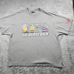 VINTAGE Nickelodeon SpongeBob SquarePants Shirt Men XL Gray Krusty Krew 2003 Y2K