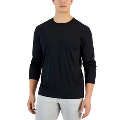 Alfani Alfatech Mens Long Sleeve Crewneck T-Shirt Deep Black Stretch Medium NEW
