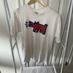Vintage Keith Haring Barking Dog Pop Shop T-Shirt White Size L USA Art Tee