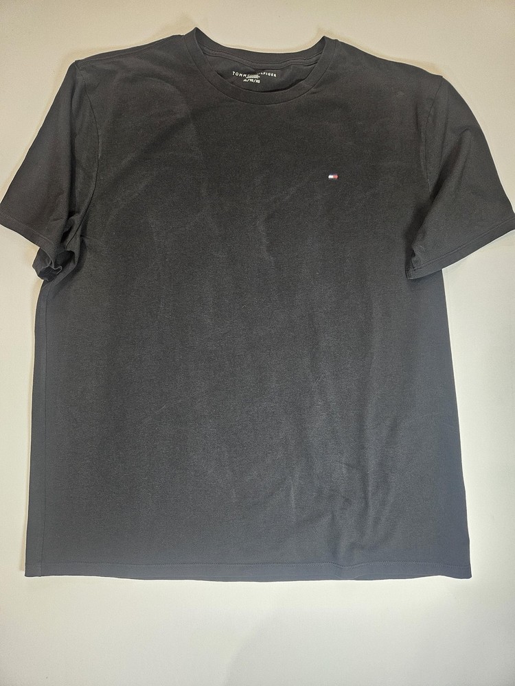 Tommy Hilfiger Shirt Mens XL Black Small Flag Logo Crewneck Casual Stretch Basic