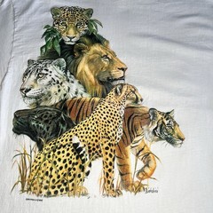 Vintage Safari Big Cats Graphic Tee Hanes USA Single Stitch Lion Tiger Shirt XL